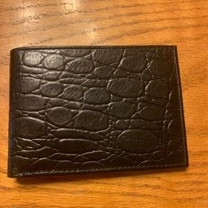 NEW BOSCA  Croc Embossed Leather Slim Wallet Black